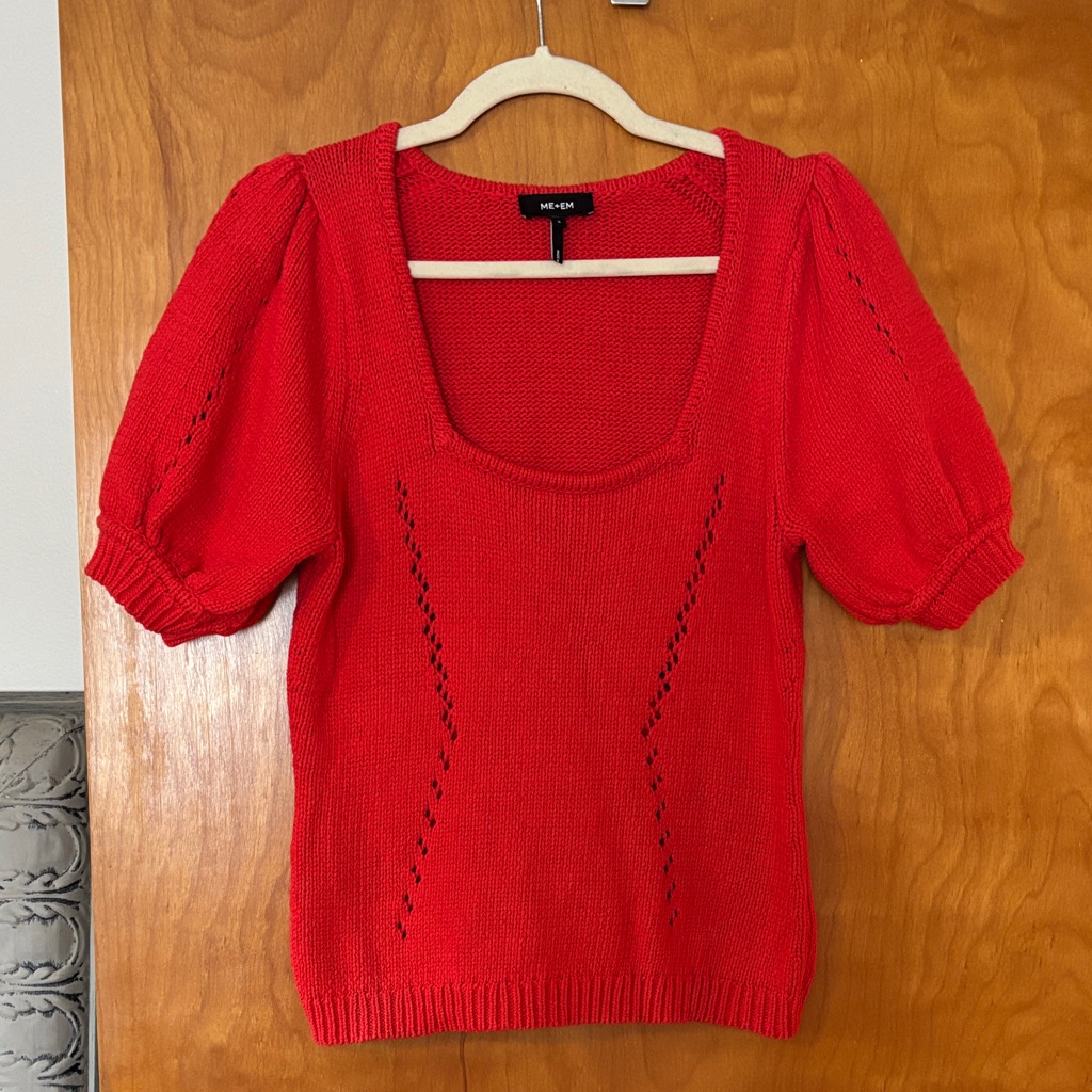 Me+Em Bright Red Scoop Neck Puff Sleeve Sweater